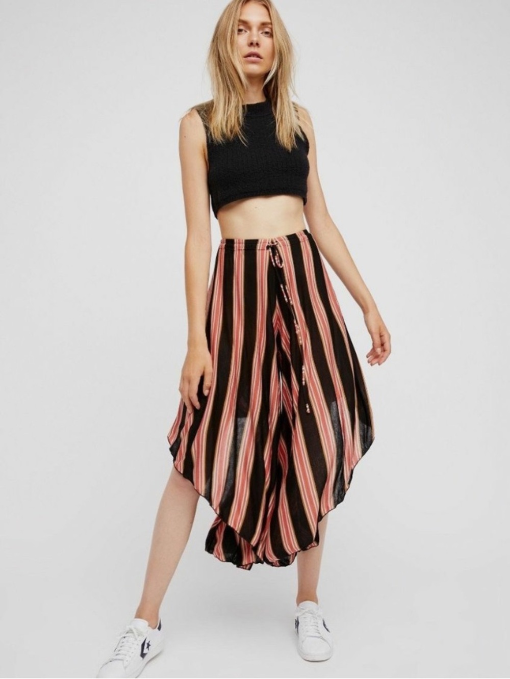 Free People Striped Asymmetrical pants shorts fun Summer boho M